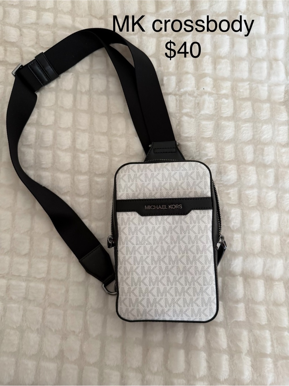 Michael Kors White and Black Monogram Crossbody Belt Bag